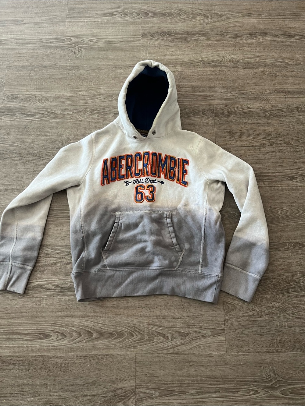 Vintage Abercrombie & Fitch Mens L Hoodie Custom Gray Dip Dyed Y2K Spellout 63